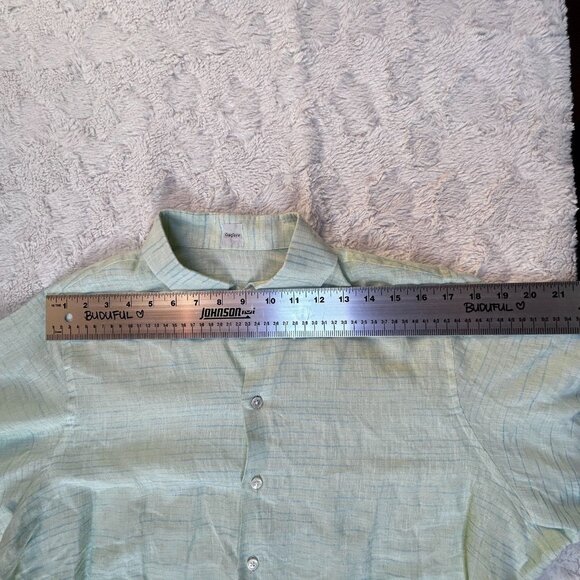 Craig Taylor Men's Button Down Long Sleeve Top Lightweight Linen Stripe Green - Picture 5 of 8